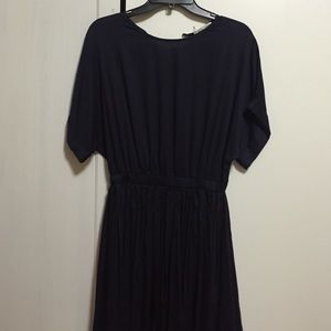 Beautiful black crane pleated /waist cotton dress
