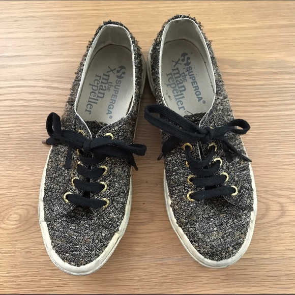 Superga x Man Repeller gold tweed sneakers