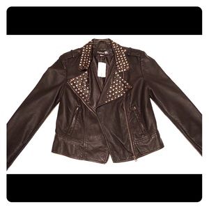 Faux Leather Motorcycle Jacket with Stud Details