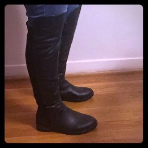 Thigh high faux leather boots