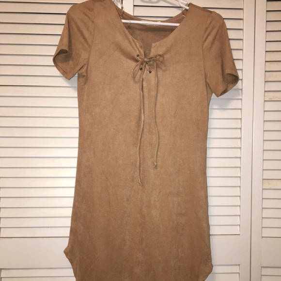 Tan Suede Tie-up Dress