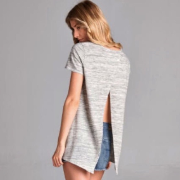 NWT || Heather Gray Split Back Short Sleeve Top - Picture 2 of 4