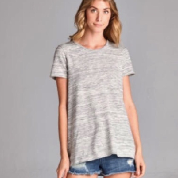 NWT || Heather Gray Split Back Short Sleeve Top - Picture 3 of 4