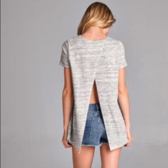 NWT || Heather Gray Split Back Short Sleeve Top - Picture 4 of 4