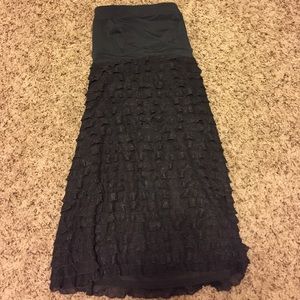 Limited gray cocktail dress, strapless, ruffles