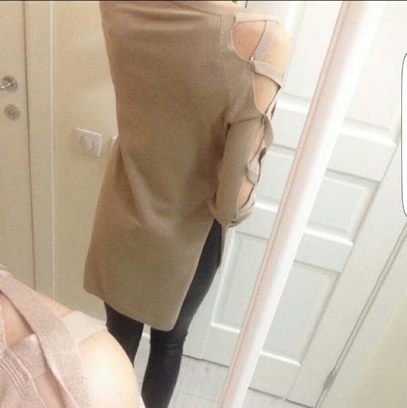 Cutout crisscross sleeves sweater Pullover - Picture 2 of 2