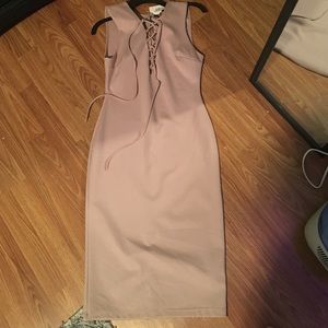 Tan Lace Down Midi Dress