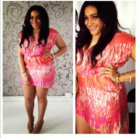 Express pink orange high low silky dress