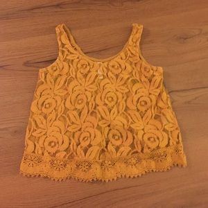 Floral mesh tank in mustard