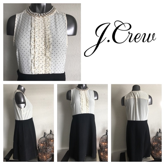 J Crew Black/Ivory Two-Piece Silk Baby Dot Dress