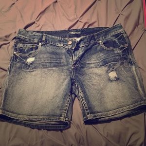 Distressed jean shorts