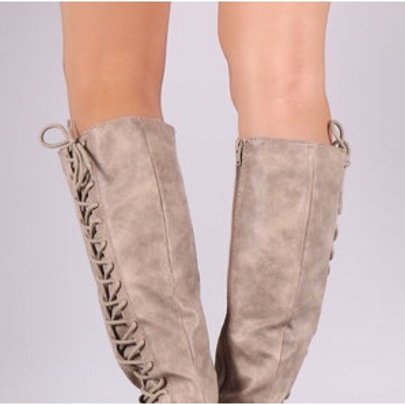 LAST PAIR! Taupe Lace Up Rider Boots - Picture 3 of 3
