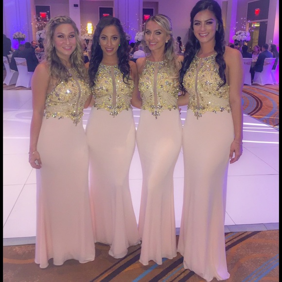 Jovani Bridesmaids blush jersey dress