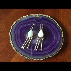 Dangly white fire opal earrings