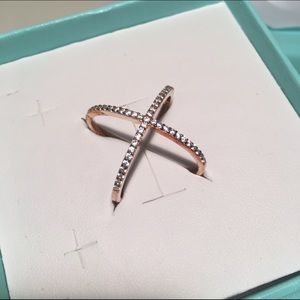Pave rose gold X ring