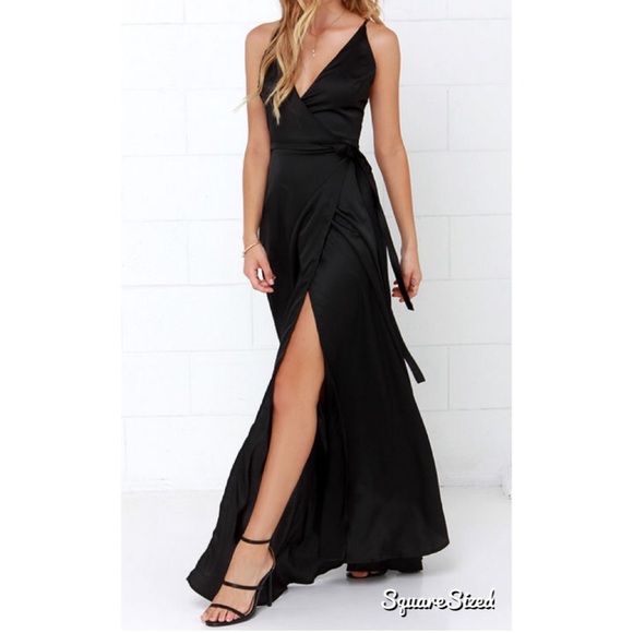 Black silk wrap floor length dress