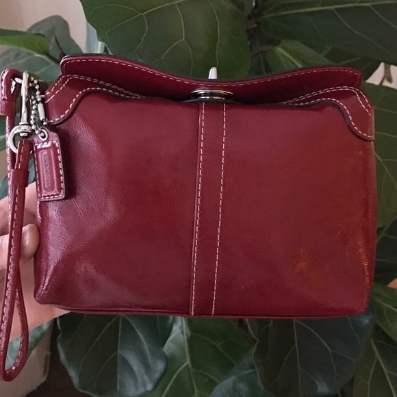 Coach Handbags - Coach Red Embossed Leather Wristlet/Clutch