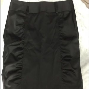 SATIN BLACK ROUCHED PENCIL SKIRT