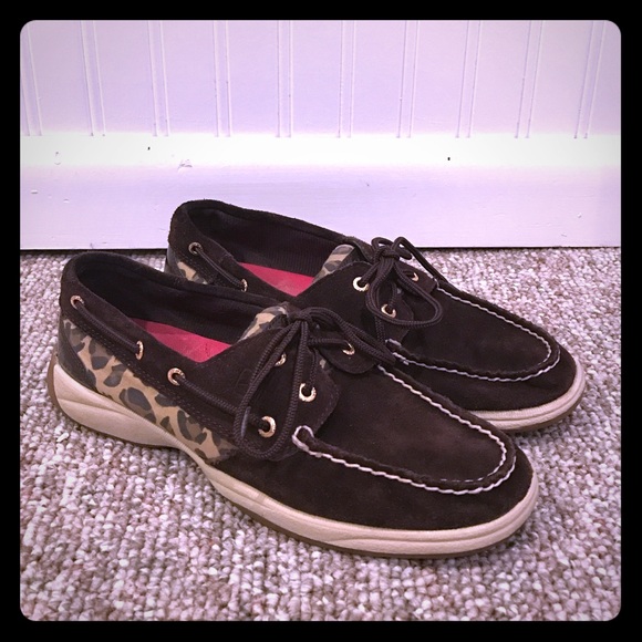 Sperry Top-Sider brown suede leopard boat shoes