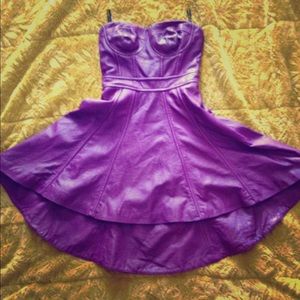 BEBE Leather Purple Strapless Dress
