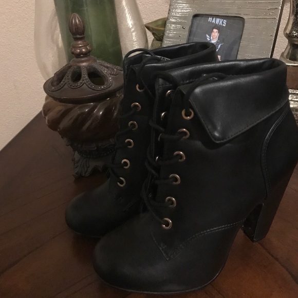 Black lace up booties