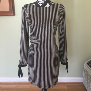 Black and ivory open back shift dress