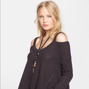 Free people navy cold shoulder sweater now $5 off!