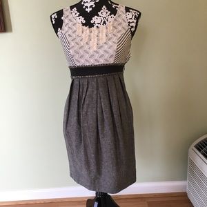 Grey linen dress with ivory lace detail