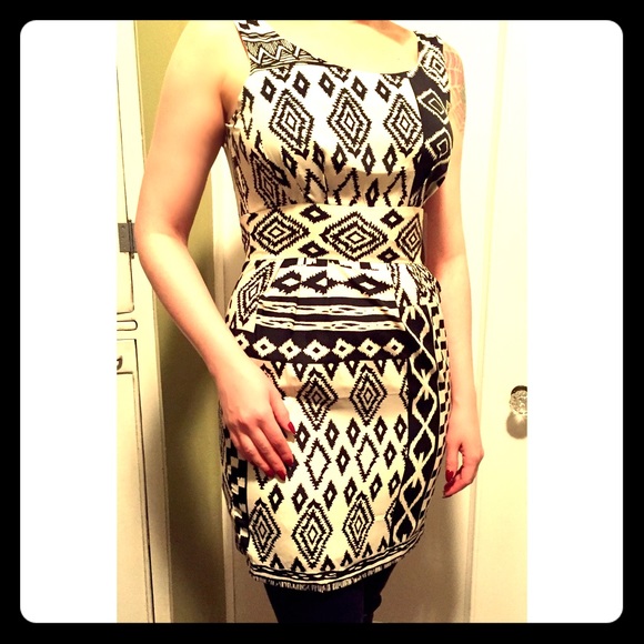 F21 Ivory + Black Tribal Print Sleeveless Dress