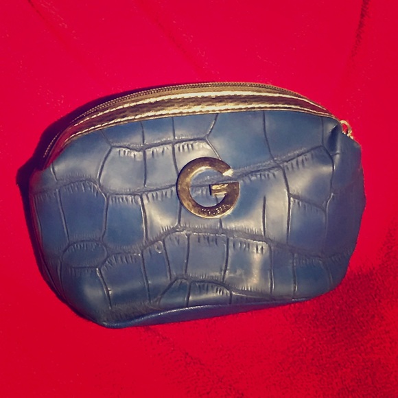 G by Guess Blue Snakeskin Makeup Bag