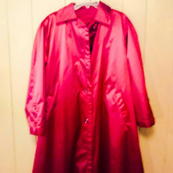 Rare Red Satin London Fog Town Coat Sz.  12P