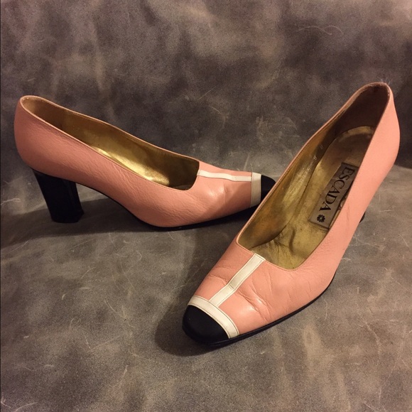 Vintage Escada Pink/White/Black Leather Pumps