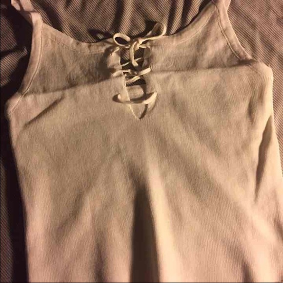 White Thick Tie Lace Up Sweater Tank Top - Picture 2 of 4