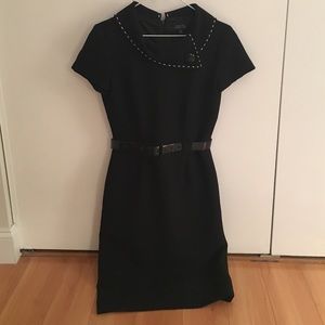 Tahari black work dress with patent belt