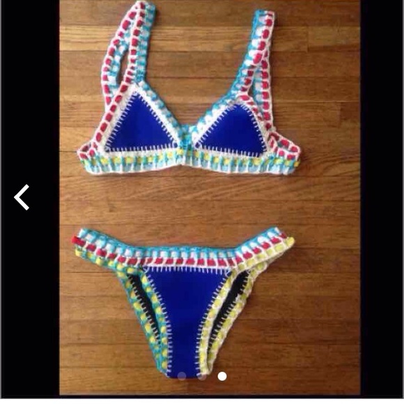 NEw neoprene crochet bikiini kiini swimsuit blue - Picture 2 of 4