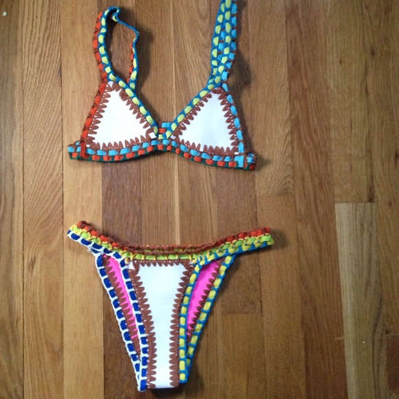 NEw neoprene crochet bikiini kiini swimsuit blue - Picture 4 of 4