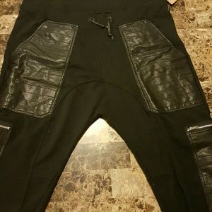 Mens faux leather joggers