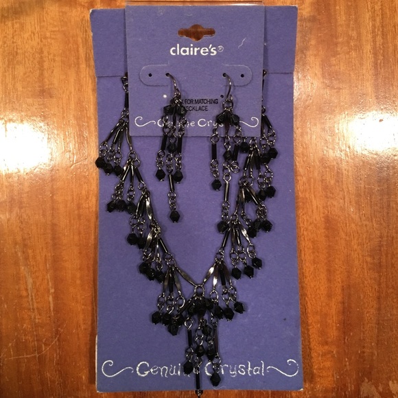 Black Crystal Necklace and Matching Earrings