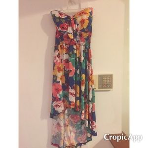Floral tube top maxi high lo dress