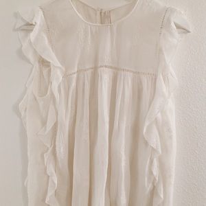 Zara Fall 2016 White Flutter Lace Top XS