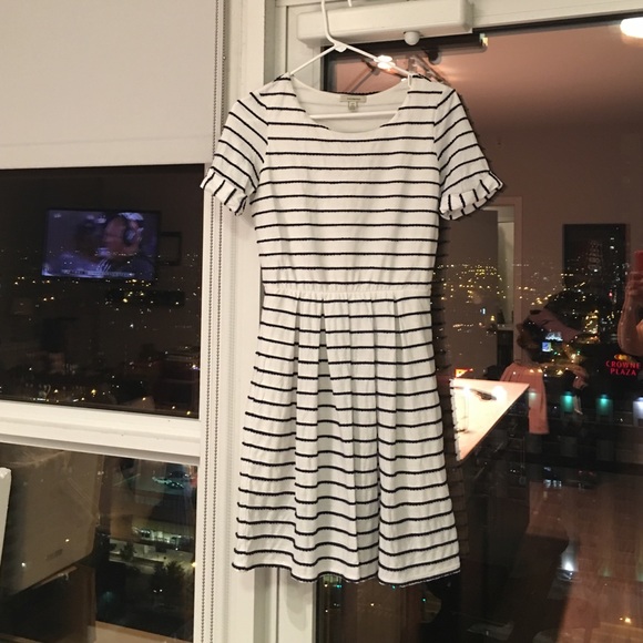 Anthropologie white dress w/blue scalloped stripes