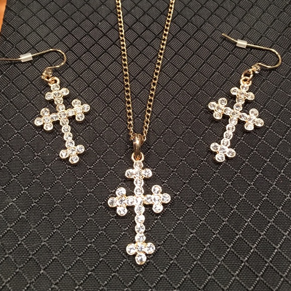 Cross Necklace and Matching Earrings