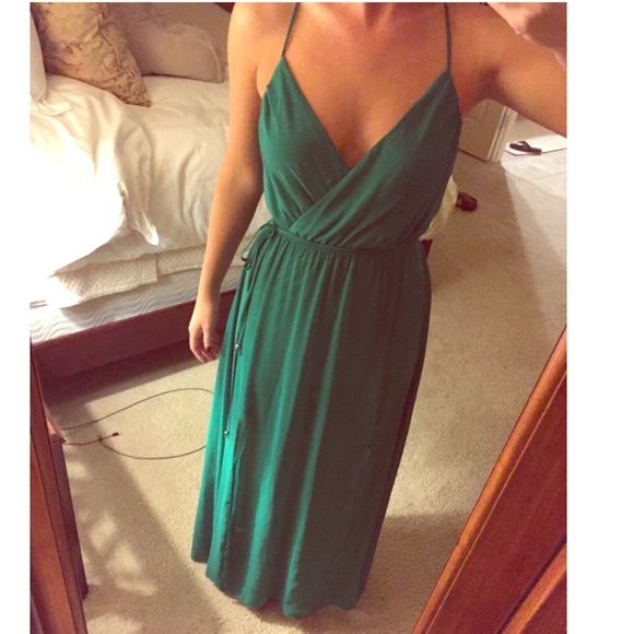 Bebe Kelly green maxi dress, sheer bottom