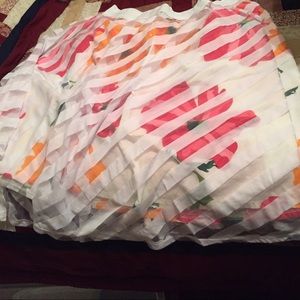 White Floral Skirt with Striped Mesh Overlay