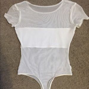 American Apparel White Mesh Bodysuit XS
