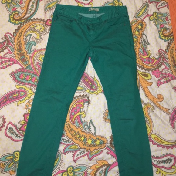 Green free people skinny jeans