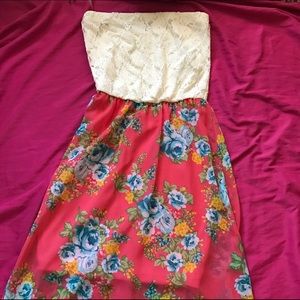 Floral Coral High-Low Dress