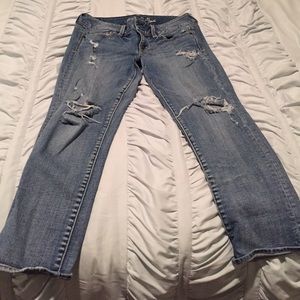 American Eagle distressed ankle jeans.