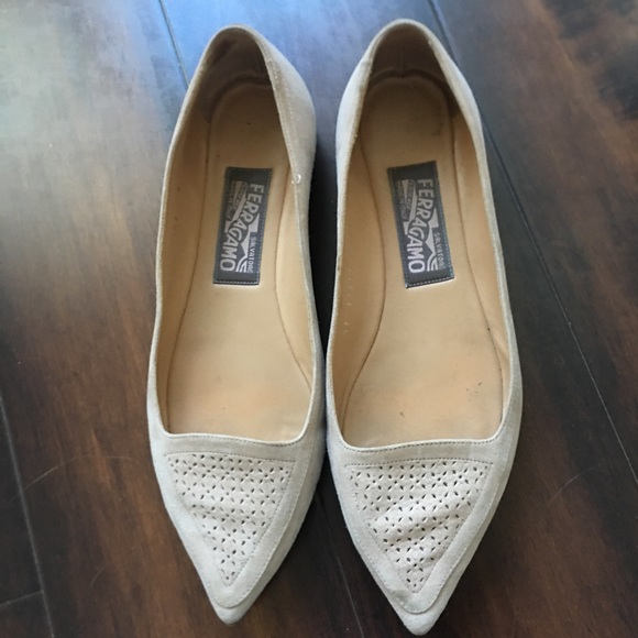Nude Suede Ferragamo Flats