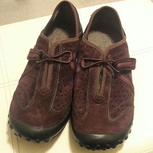 Privo by Clarks-  comfy plum-brown suede uppers.